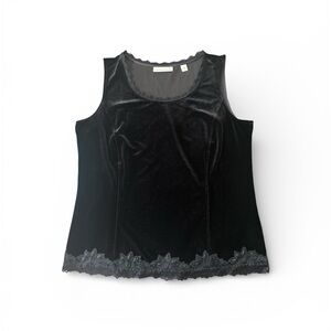 Coldwater Creek VINTAGE black velvet sleeveless top with lace trim size L